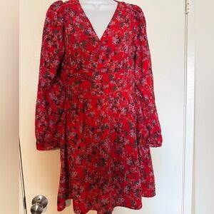 VIDA Vibrant Red Floral Long Sleeve Dress